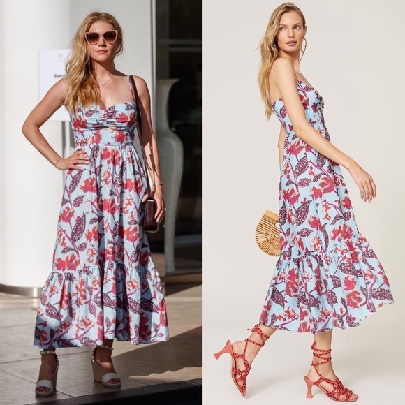 ALC Floral Sweetheart Neck Sleeveless Cutout Smocked Back Ruffle Hem Maxi Dress - Picture 1 of 16